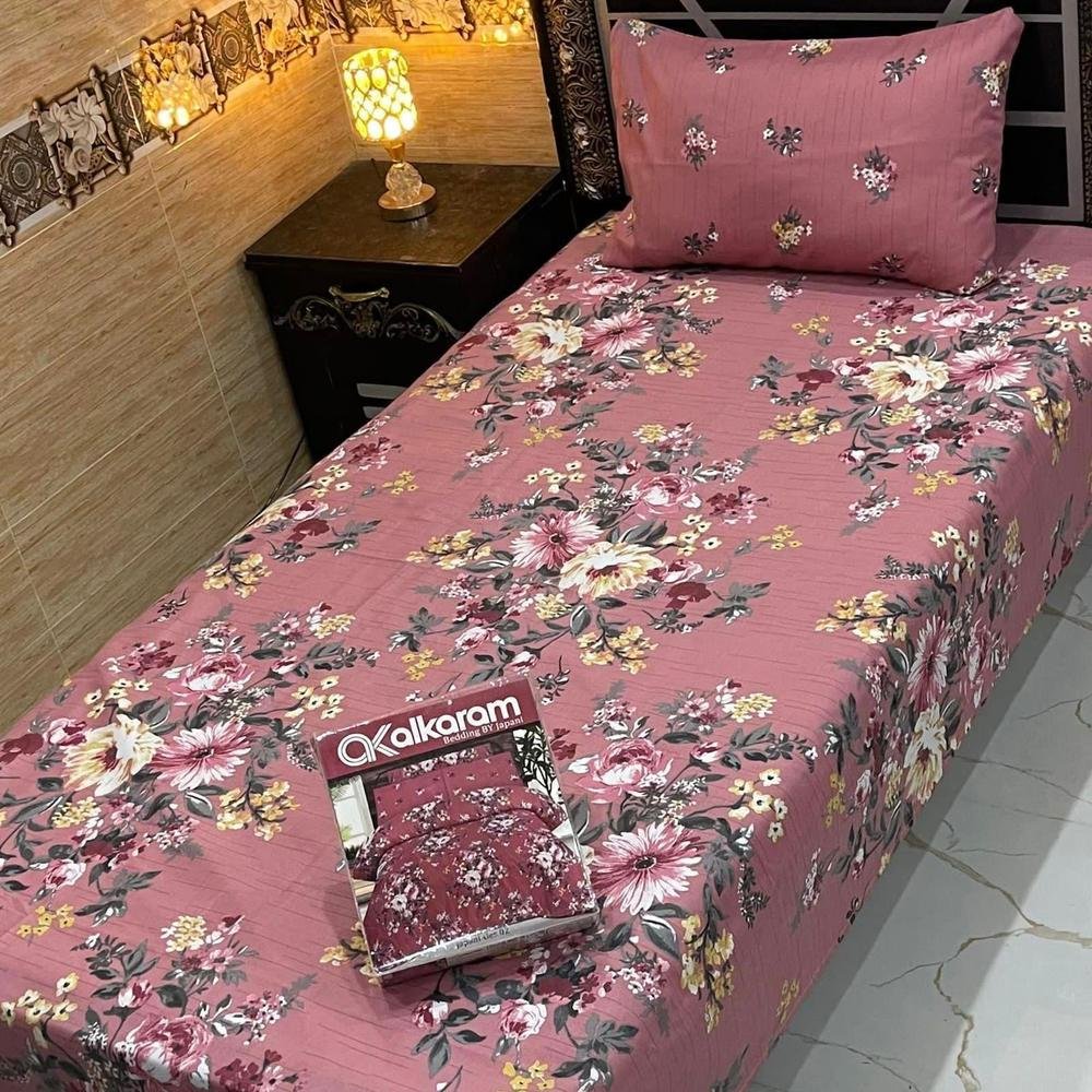 Single Bed Floral Bedsheet Set Pink Cotton Salonica