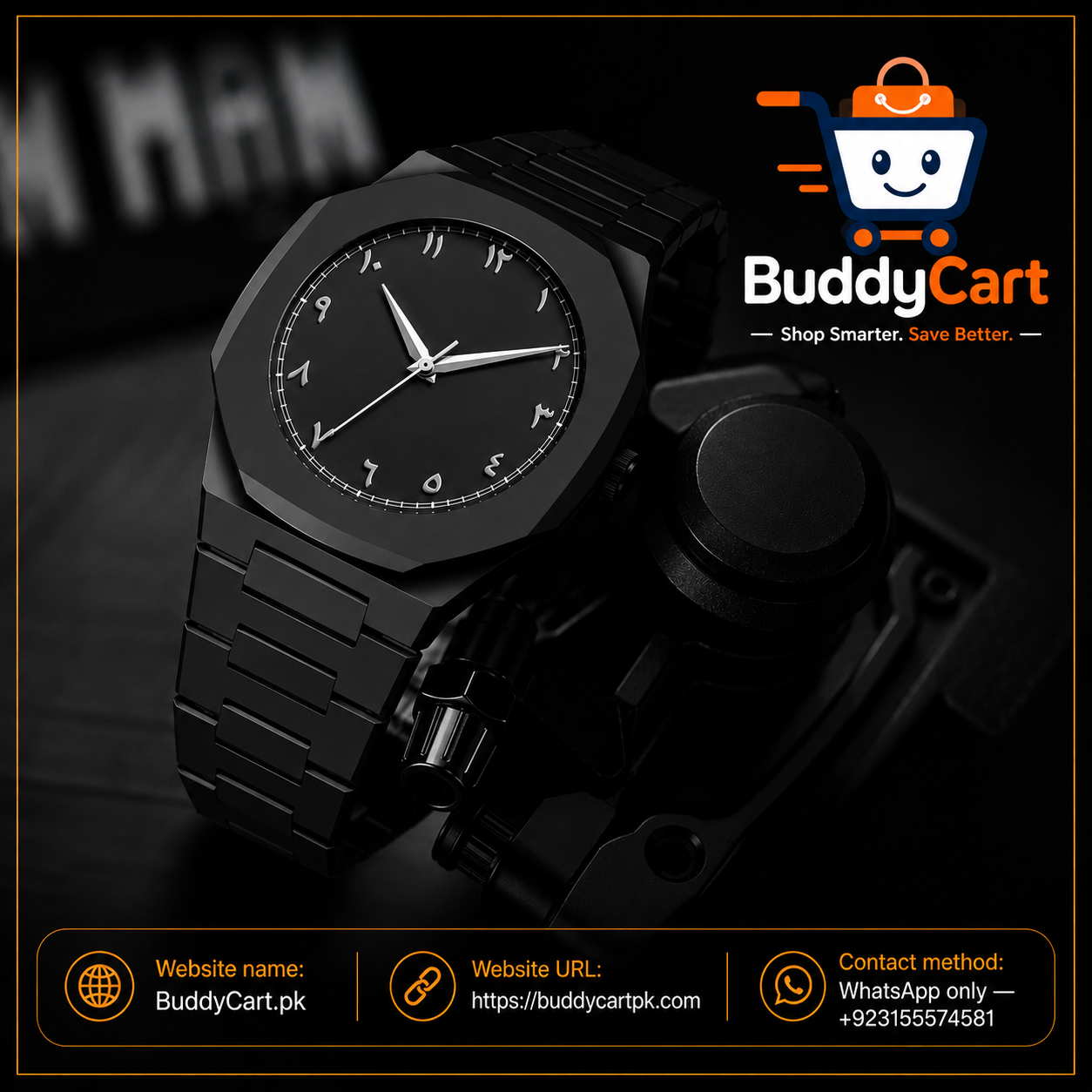 Black Luxury Watch for Men Water Resistant Stainless Steel