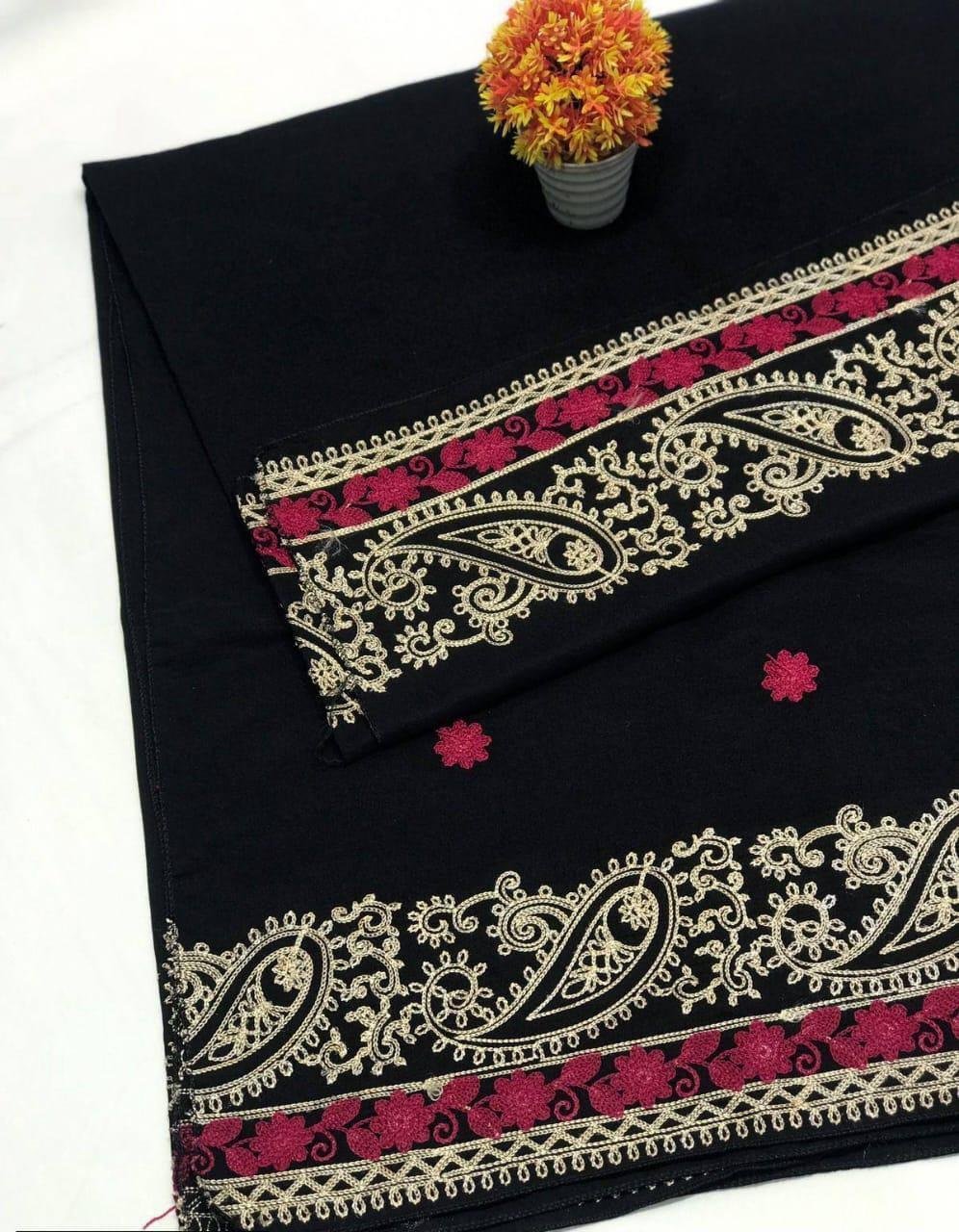 Black Swiss Embroidered Shawl Gold Burgundy — Buy Online in Pakistan | Cash on Delivery
