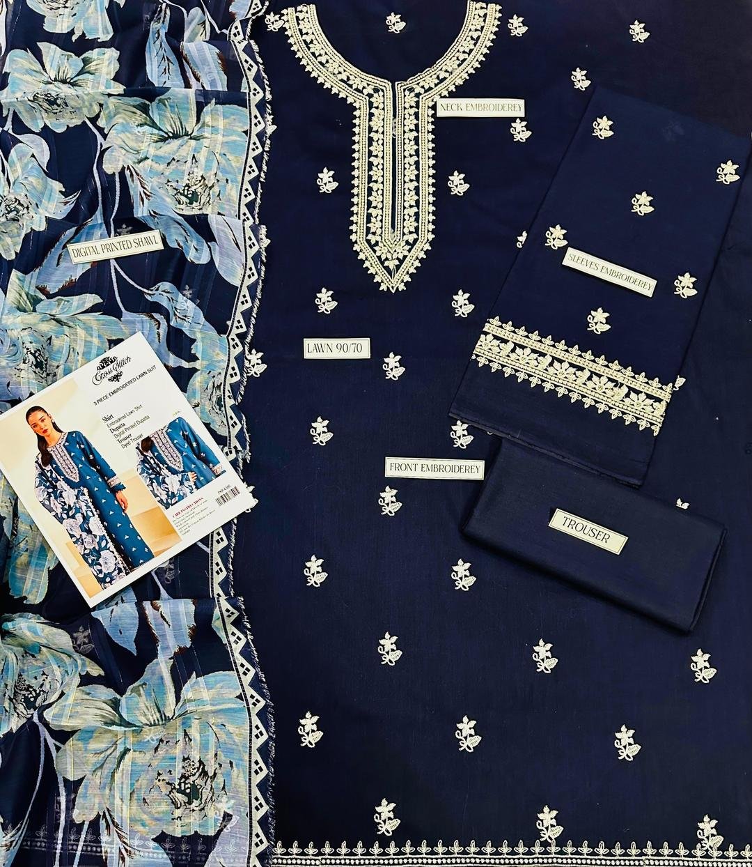 Unstitched Lawn Suit with Embroidery & Digital Dupatta — Buy Online in Pakistan | Cash on Delivery