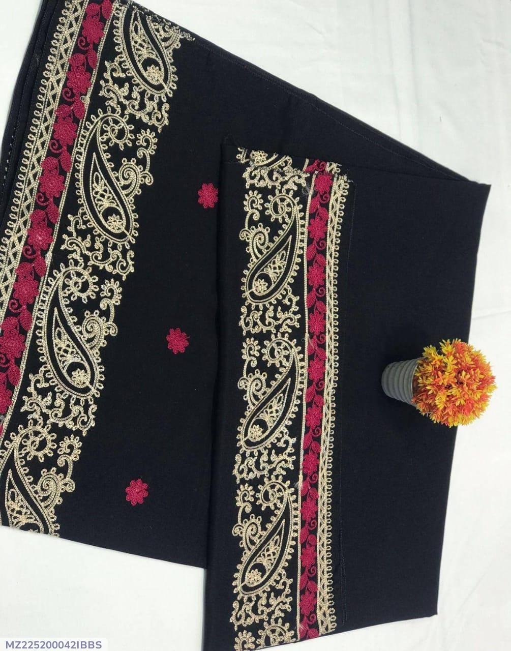 Black Swiss Embroidered Shawl Gold Burgundy — Buy Online in Pakistan | Cash on Delivery