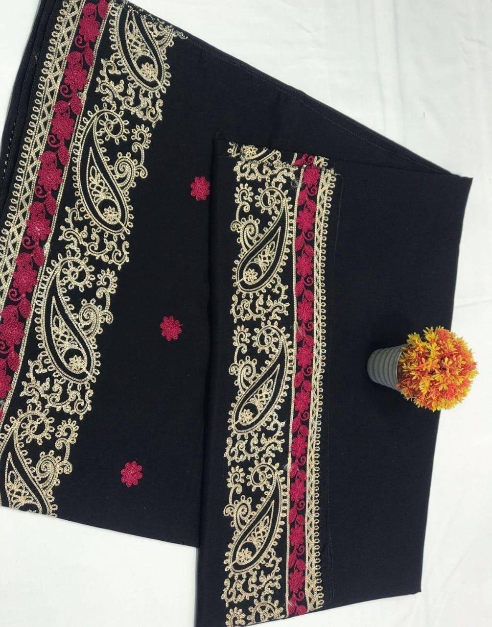 Black Swiss Embroidered Shawl Gold Burgundy